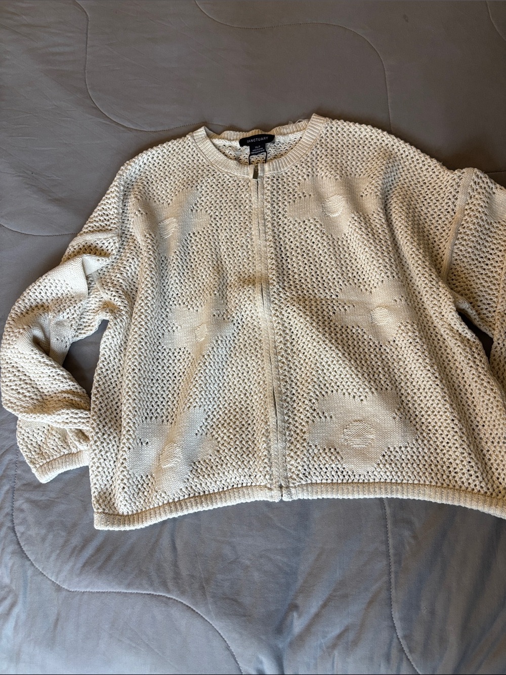 Cream Crochet Zip-Front Women's Sweater